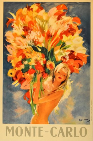 Monte Carlo Flower Girl Original Vintage Travel Advertising Poster